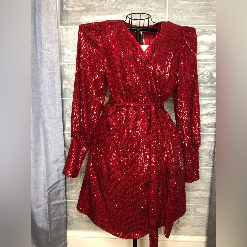 Gianni Bini Sparkling Red Long Sleeve Dress